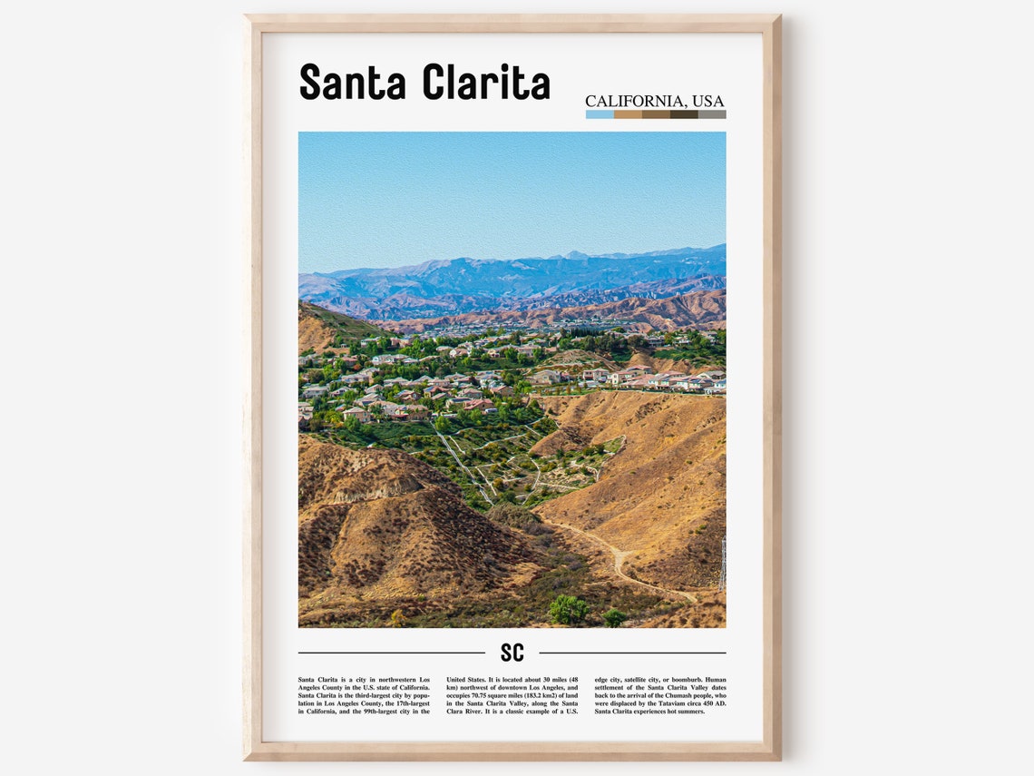 Santa Clarita Print Santa Clarita Poster Santa Clarita Wall Art Minimal Travel Print Minimal City Poster Destination Oil Painting Poster