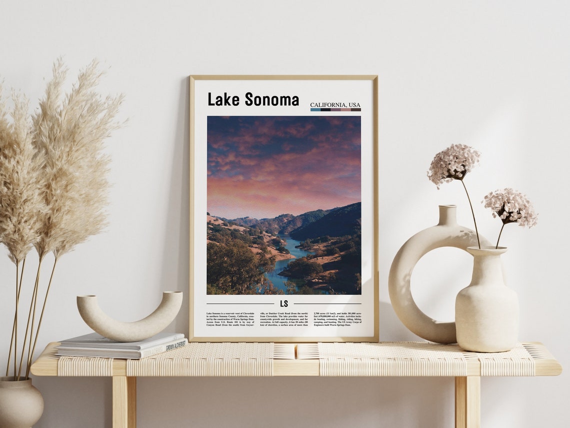 Lake Sonoma Print Lake Sonoma Poster Lake Sonoma Wall Art Minimal Travel Print Minimal City Poster Travel Destination Oil Painting Poster - Image 6