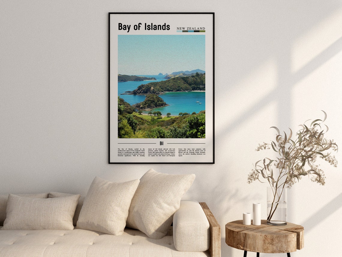 Bay Of Islands Poster Bay Of Islands Print Bay Of Islands Wall Art Minimal Travel Print Travel Destination Oil Painting Poster - Image 2