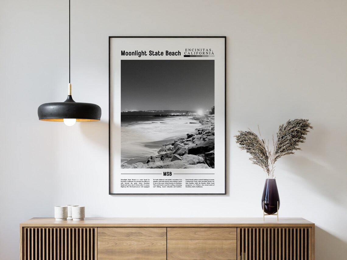 Moonlight State Beach Travel Poster, Black And White - Image 4