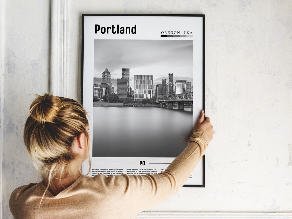 Portland Poster Black And White Portland Print Black And White Portland Wall Art Minimal Travel Print Travel Poster - Image 5