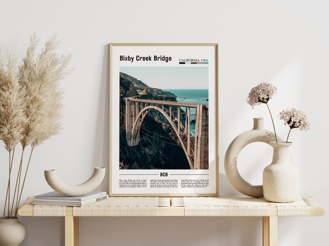 Bixby Creek Bridge Print Bixby Creek Bridge Poster Bixby Creek Bridge Wall Art Minimal Travel Print Minimal City Poster Oil Painting Poster - Image 6