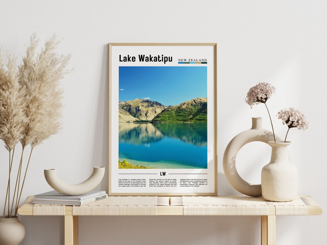 Lake Wakatipu, Minimal Travel Art Print - Image 6