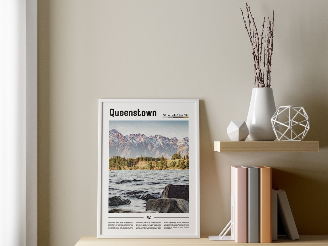 Queenstown Poster Queenstown Print Queenstown Wall Art Minimal Travel Print Travel Destination Oil Painting Poster - Image 2