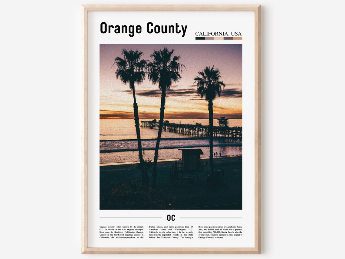 Orange County Print Orange County Poster Orange County Wall Art Minimal Travel Print Minimal Travel City Poster Oil Painting Poster