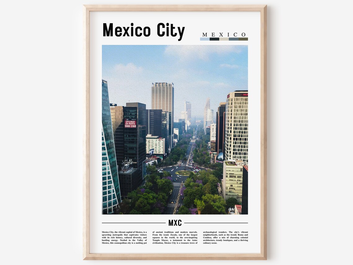 Mexico City Minimal Travel Poster, Oil Painting