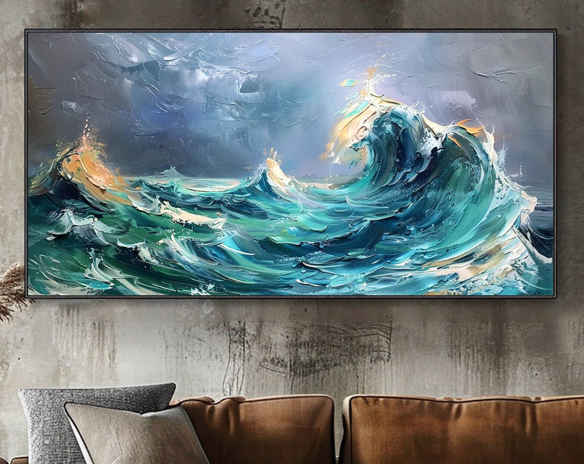 3d Textured Wall Art Blue Ocean Painting On Minimalist Sea Wave Painting Wabi Sabi Wall Art Morden Art Bedroom Wall Decor Fashion Art