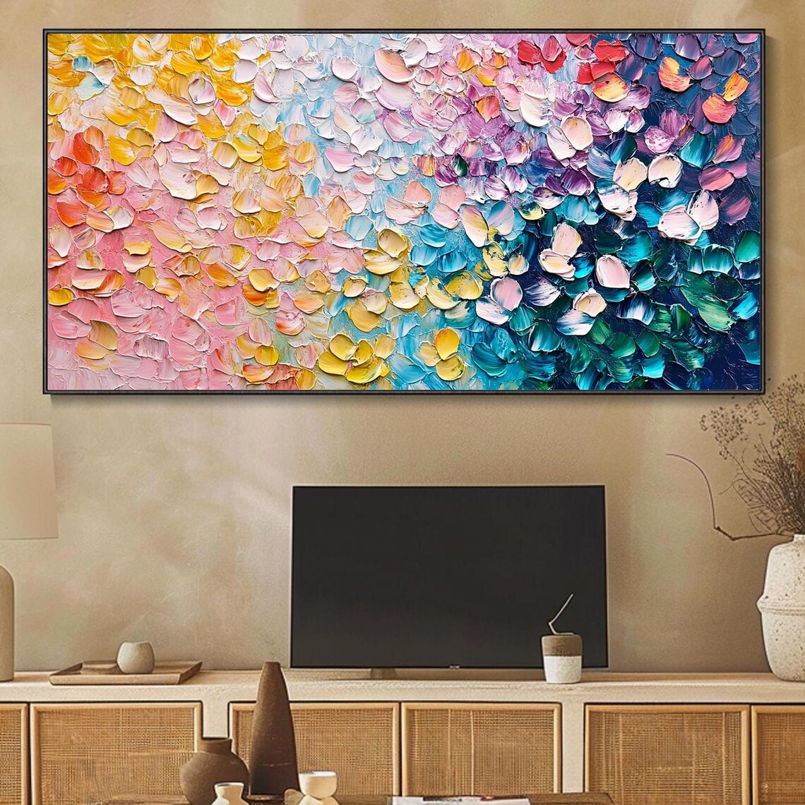 Rainbow Petal Gradient Abstract Impasto Colorful Floral Art Poster