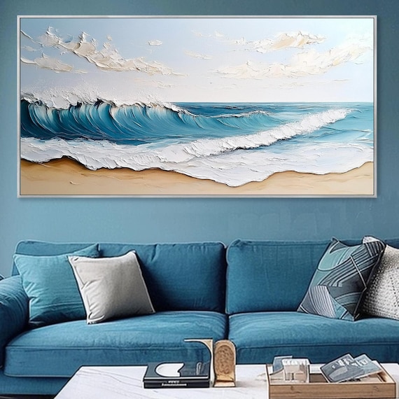 Turquoise Surf Wave White Foam Golden Sand Textured Plaster Seascape Poster