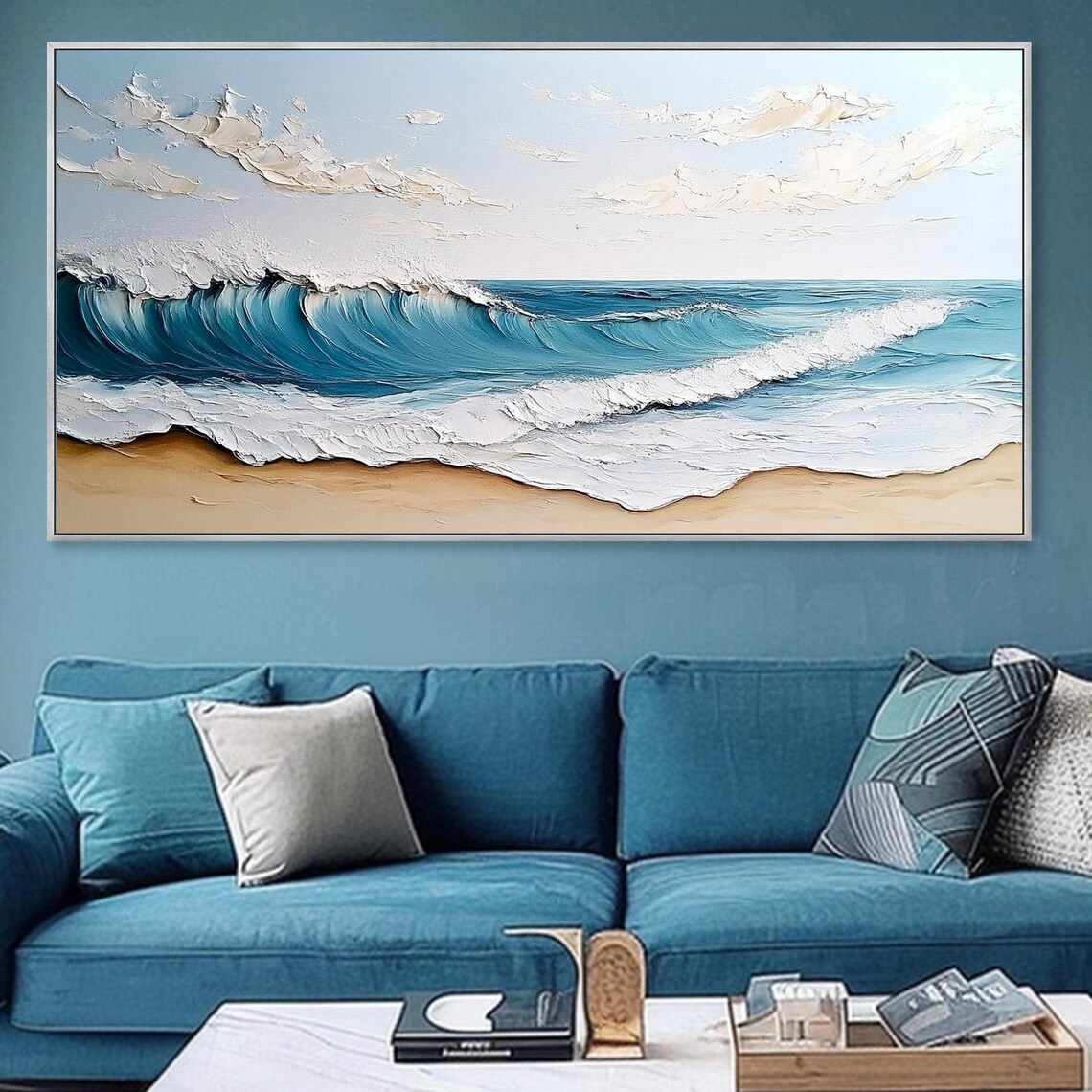 Turquoise Surf Wave White Foam Golden Sand Textured Plaster Seascape Poster