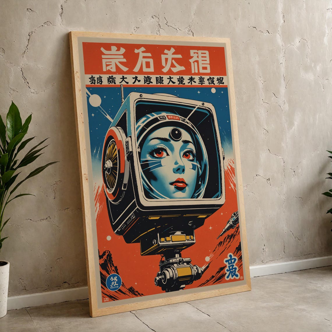 Retro Futuristic Space Woman Poster, Vintage Sci-Fi