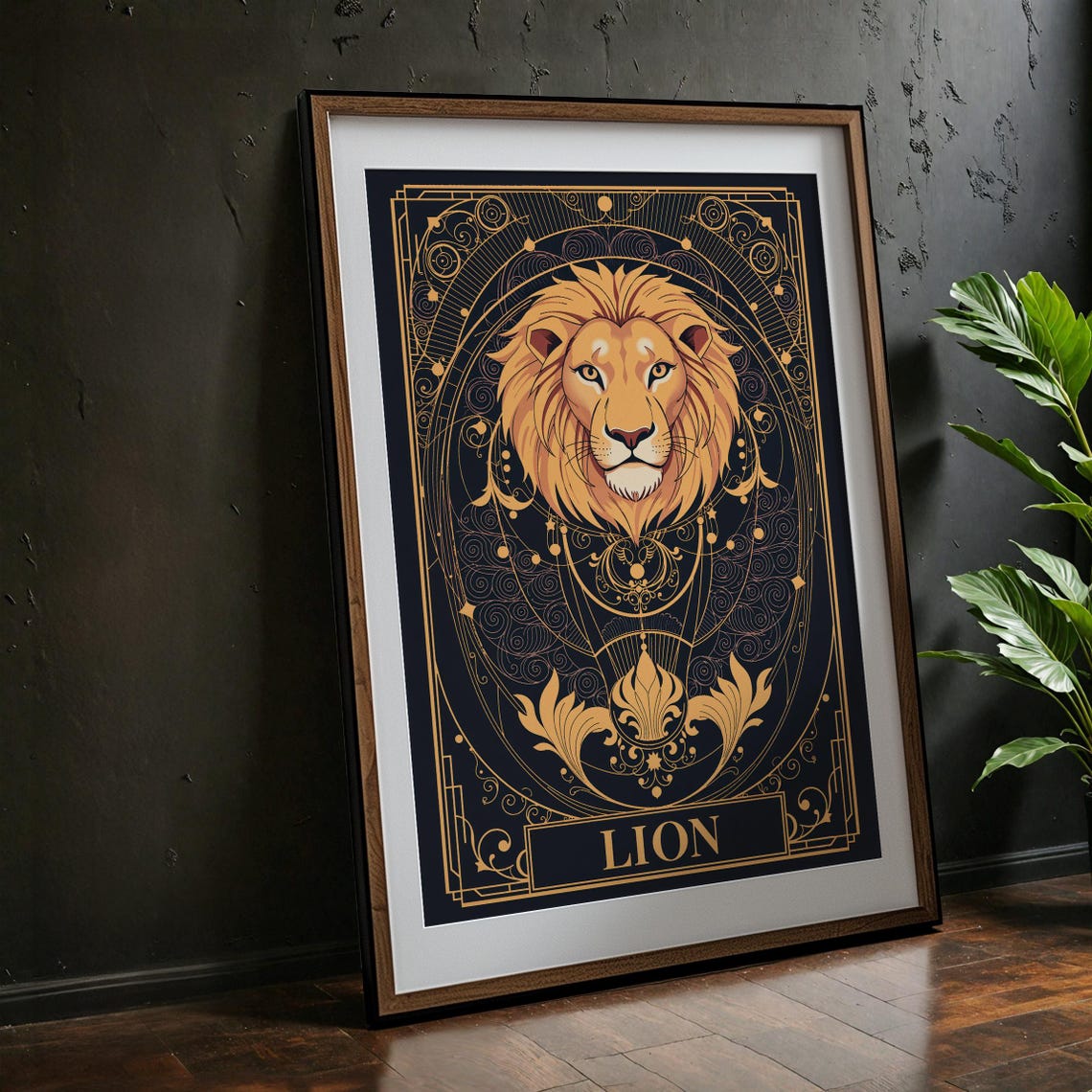 Art Nouveau Lion Poster Regal Gold Ornate Decor
