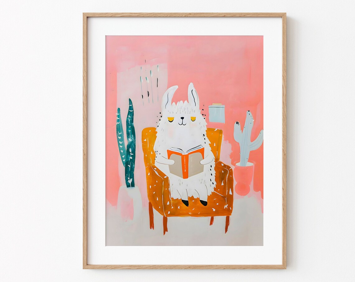 Alpaca Gouache Art Print Cute Illustration Adorable Wall Decor Llama Poster For Nursery