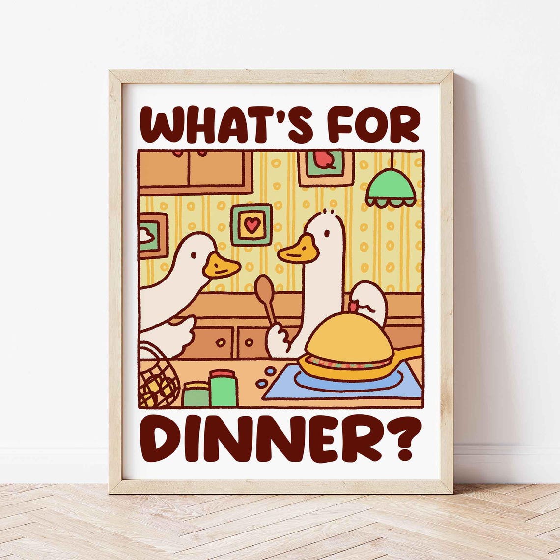Whats For Dinner Question Cute Duck Cooking Kitchen Poster Decor