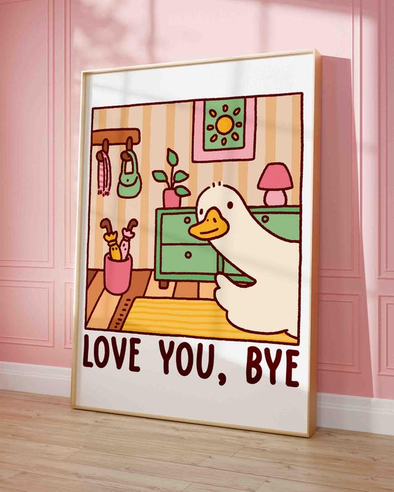 Love You Bye Goose Illustration Art Print, Retro Entrance