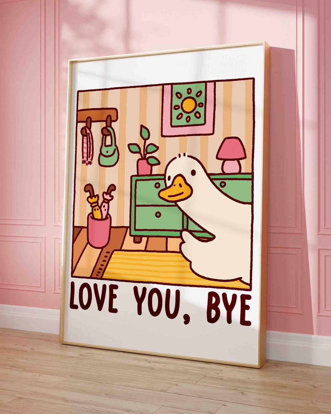 Love You Bye Goose Illustration Art Print, Retro Entrance