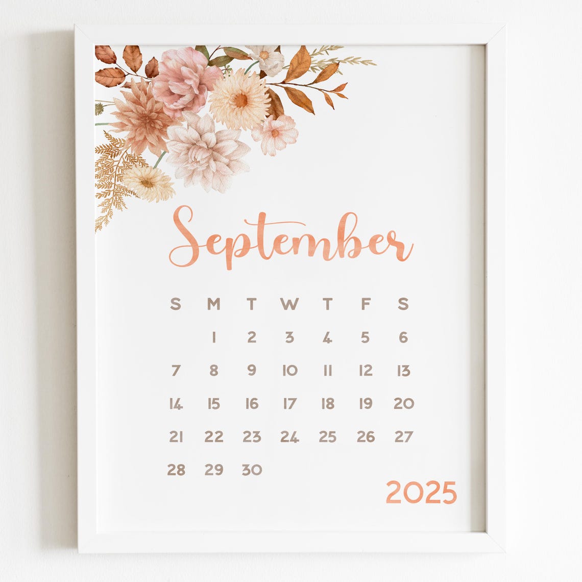 September 2025 Calendar Blush Dahlias Warm Fall Florals Planner - Image 3