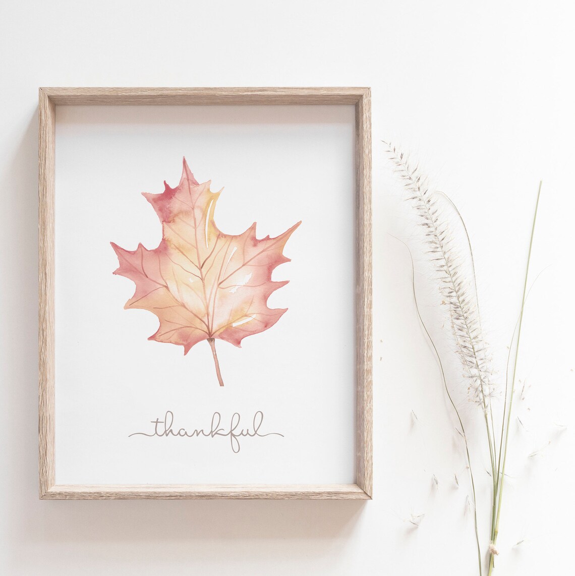Thankful Watercolor Leaf Thanksgiving Art Print - Image 4