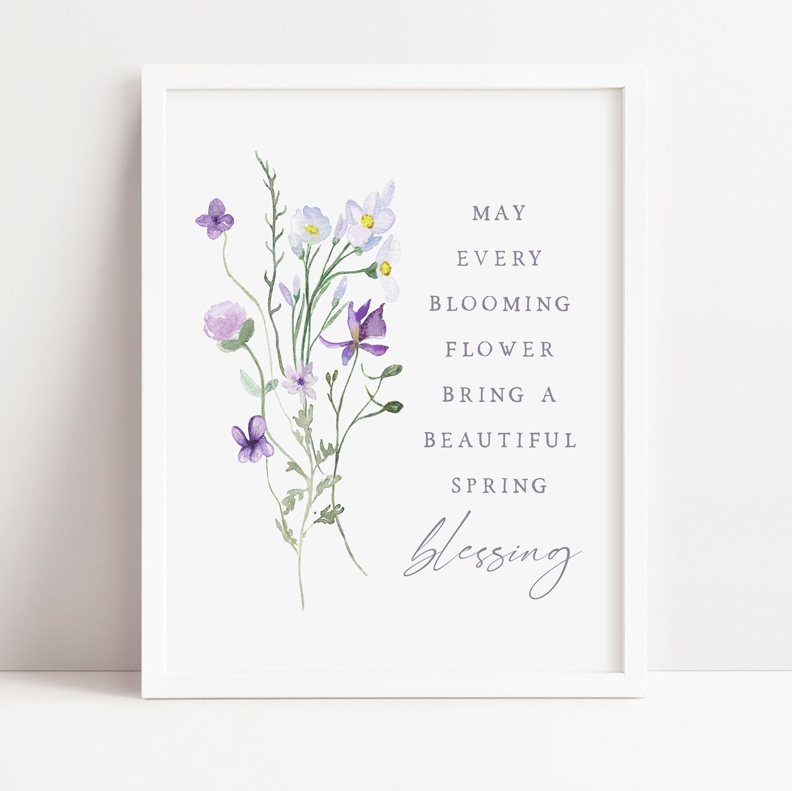 Spring Blessing Quote Purple Wildflowers Watercolor Floral Wall Print - Image 2