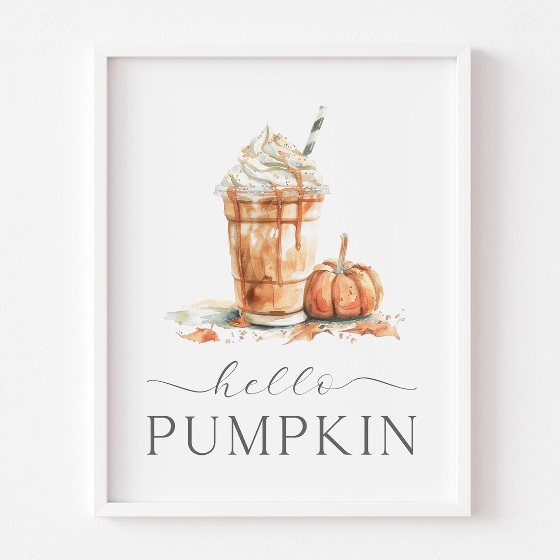 Hello Pumpkin Fall Coffee Frappe Watercolor Kitchen Sign Poster - Image 5