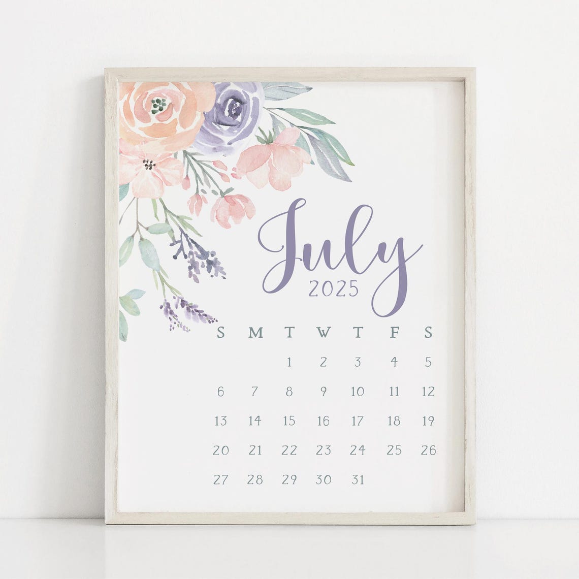 July 2025 Calendar Pastel Floral Bouquet Lavender Monthly Planner - Image 5