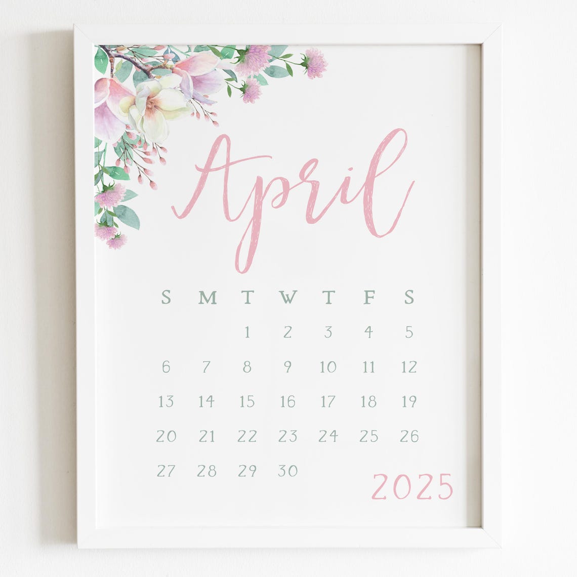 April 2025 Calendar Pink Floral Corner Spring Monthly Planner Wall Art - Image 5