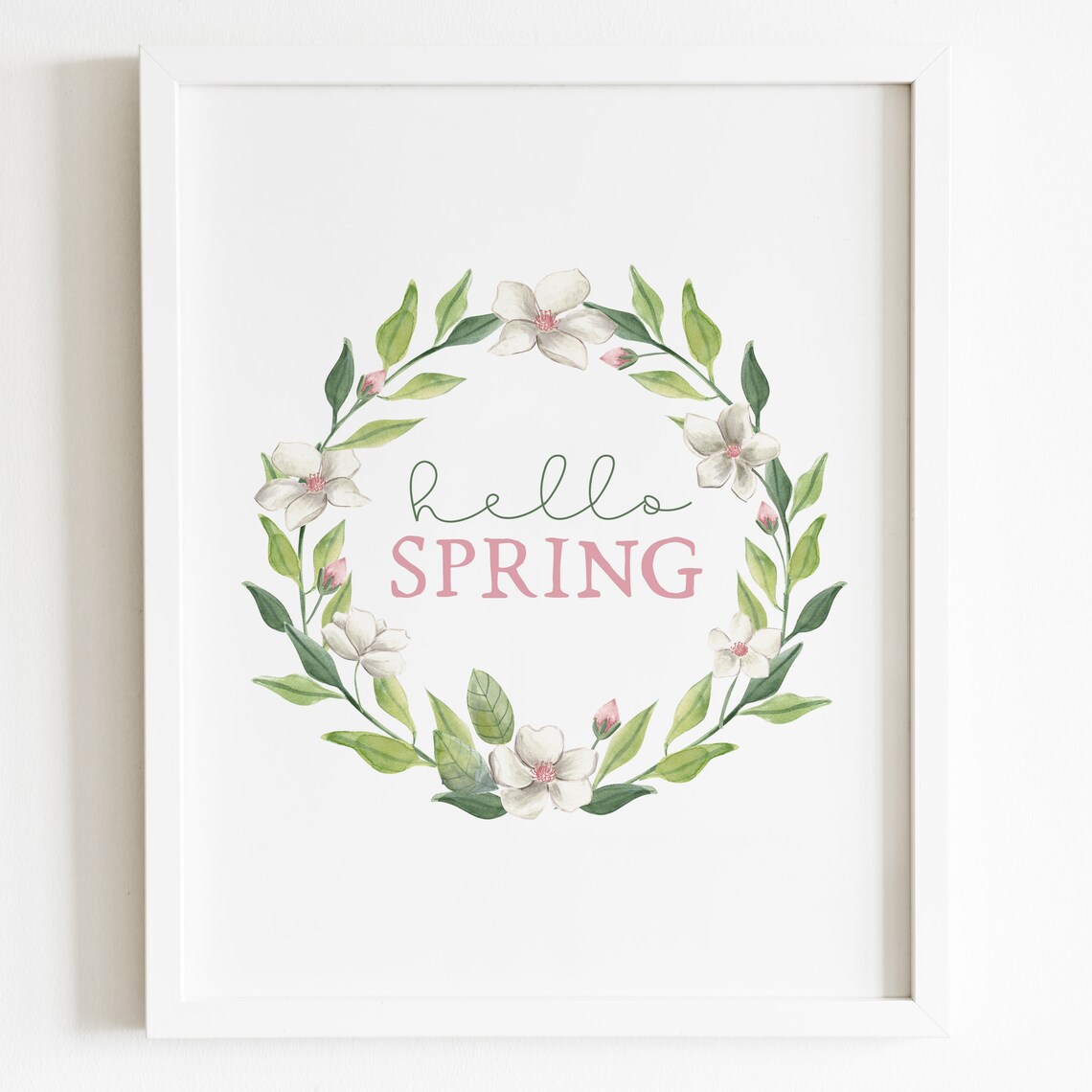 Hello Spring Floral Wreath Art Print, Seasonal Decor