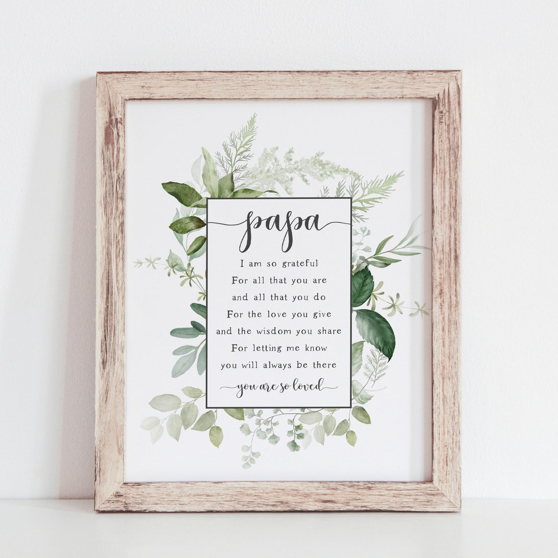 Papa Poem Grateful Keepsake Gift Greenery Watercolor Wall Art Print - Image 3