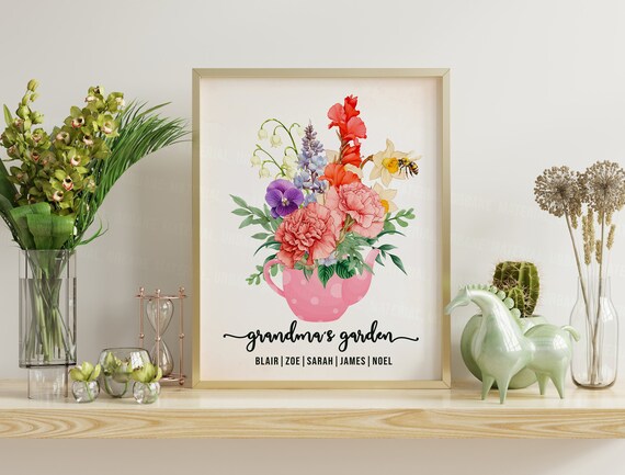 Grandma's Garden Personalized Bouquet Pink Teapot Gift Poster