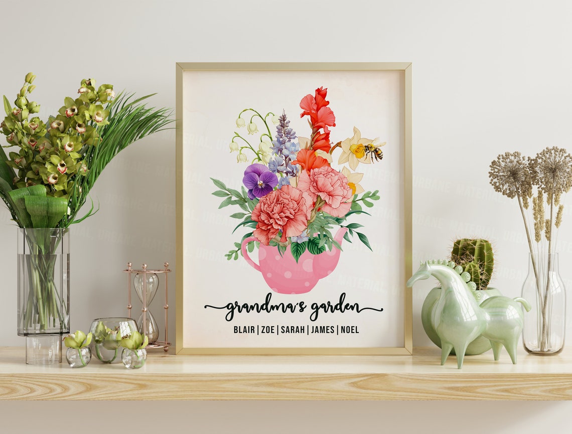 Grandma's Garden Personalized Bouquet Pink Teapot Gift Poster