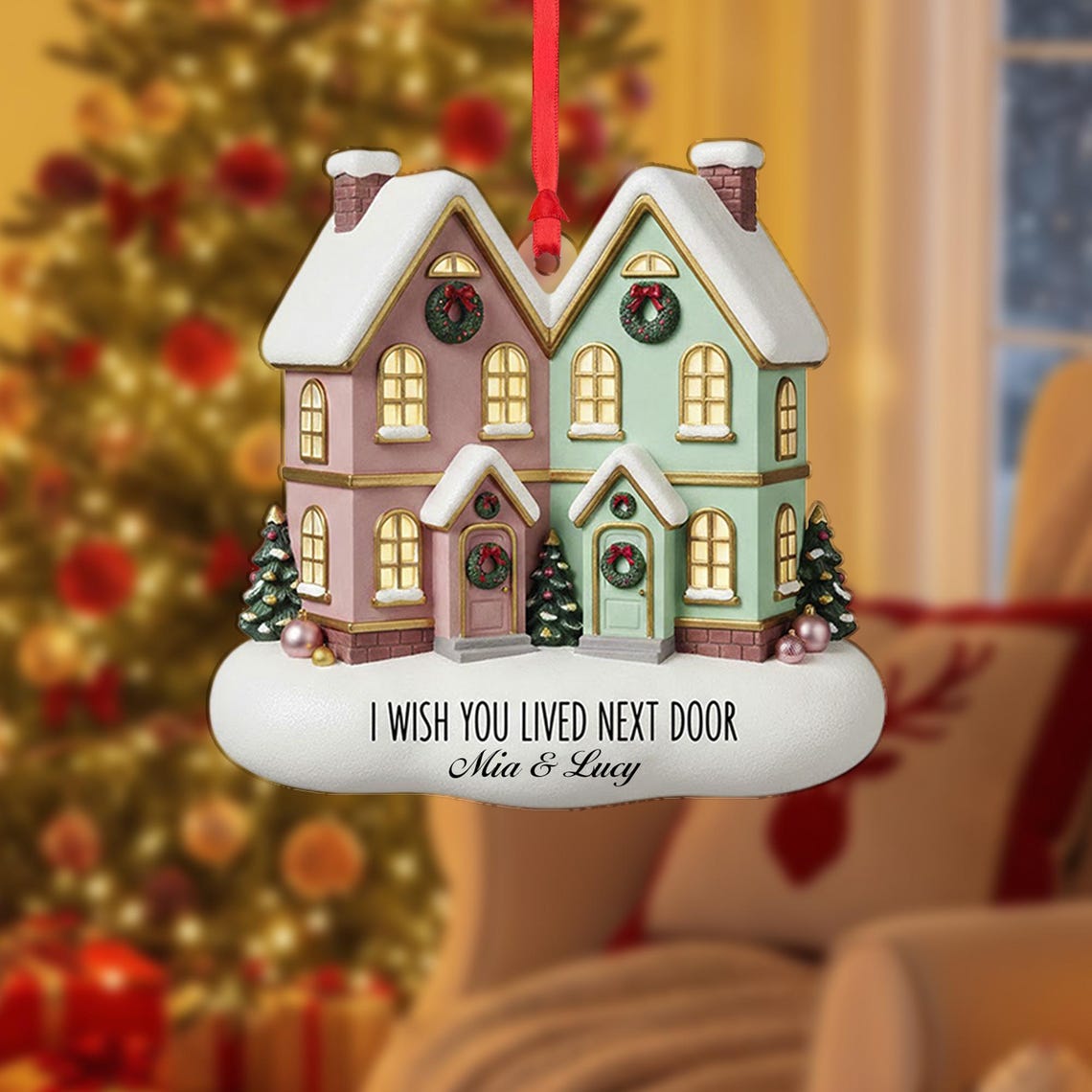 Personalized I Wish You Lived Next Door Houses Ornament 2d Flat Design Printing Friendsneighbor