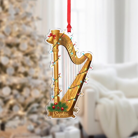 Personalized Harp Christmas Ornament Custom Name Musician Poster