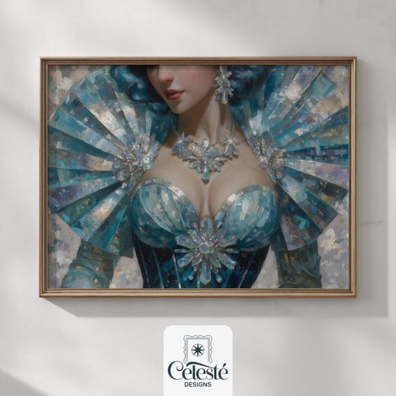 Blue Jeweled Corset Print Glamorous Fashion Illustration