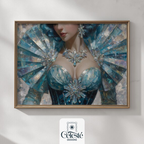 Glamorous Woman Blue Jeweled Corset Crystal Fashion Art Poster