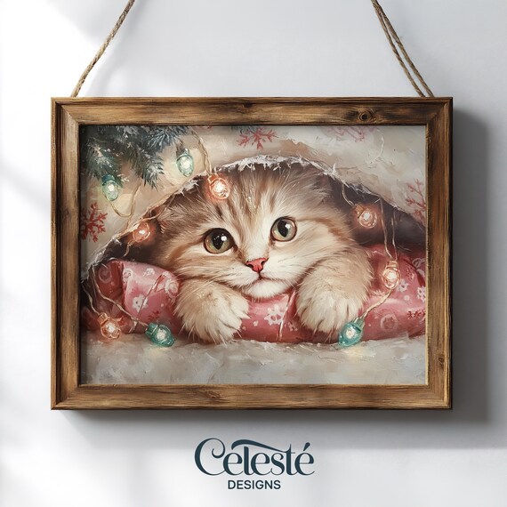 Cozy Christmas Kitten Holiday Lights Snow Blanket Cute Cat Print