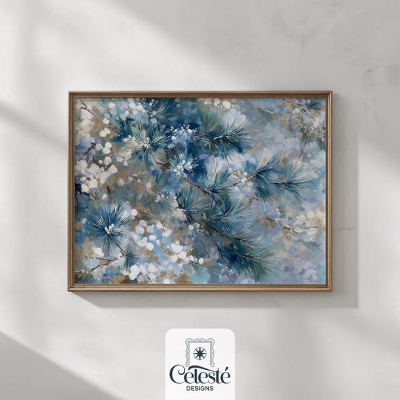 Winter Pine Branch Print Vintage Holiday Wall Art