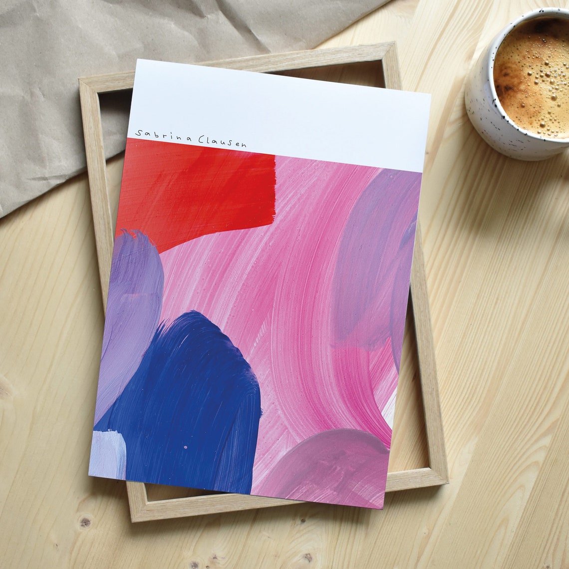 Sabrina Clausen Red Cobalt Blue Pink Abstract Brushstroke Wall Art - Image 3