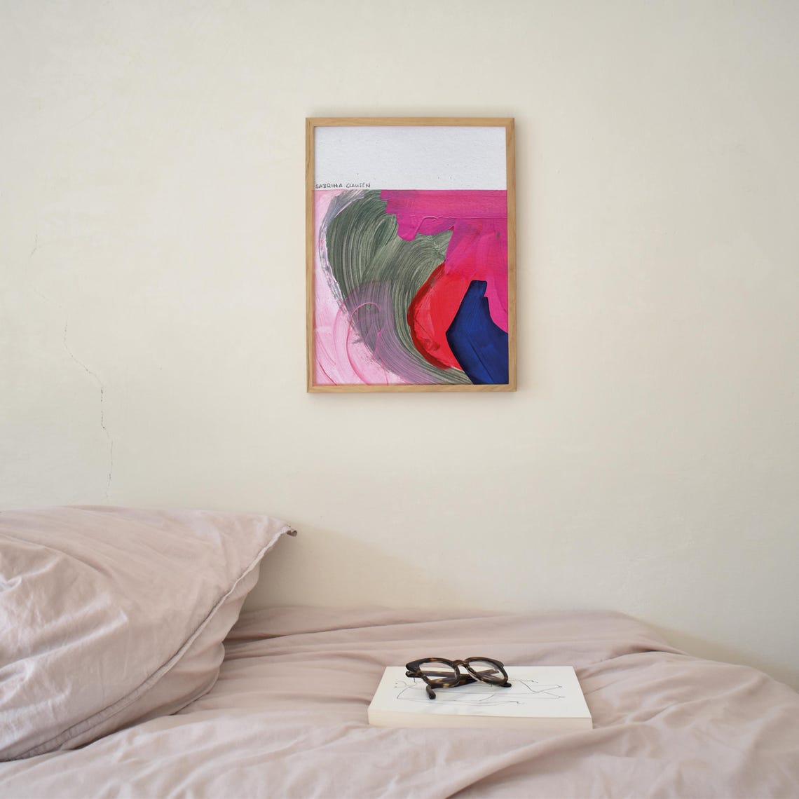 Sabrina Clausen Bold Pink and Olive Abstract Expressionist Poster - Image 2