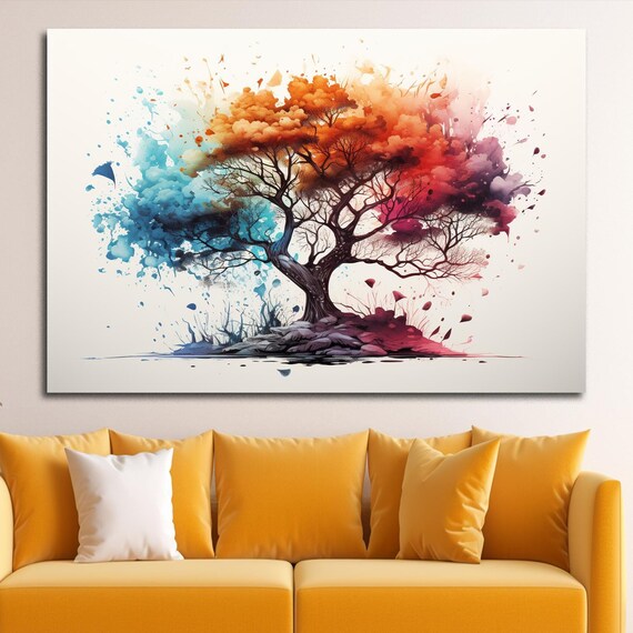 Tree of Life Watercolor Splash Colorful Modern Decor Art Print