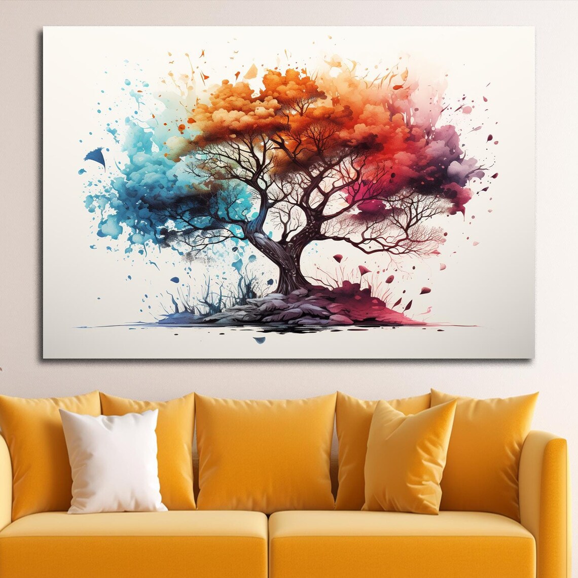 Tree of Life Watercolor Splash Colorful Modern Decor Art Print
