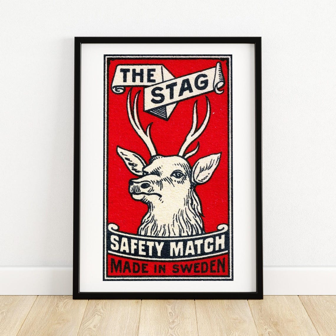 The Stag Safety Match Vintage Swedish Red Matchbox Label Poster