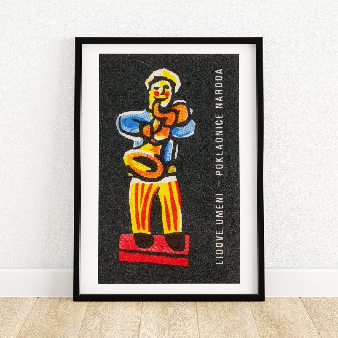 Folk Musician Instrument Lidové Umění Vintage Czech Label Poster