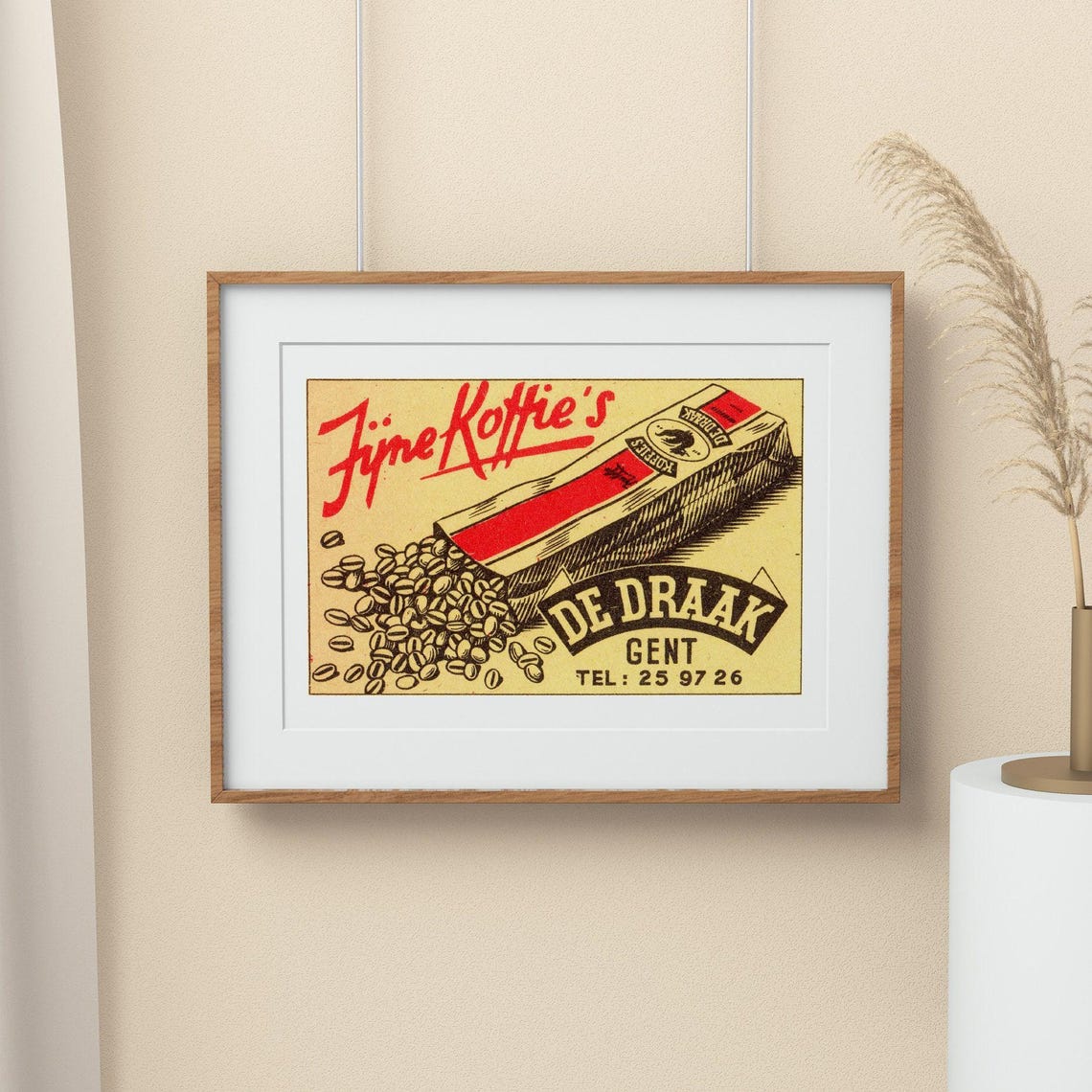 Fijne Koffies De Draak Gent Belgian Coffee Bean Vintage Ad Poster - Image 2