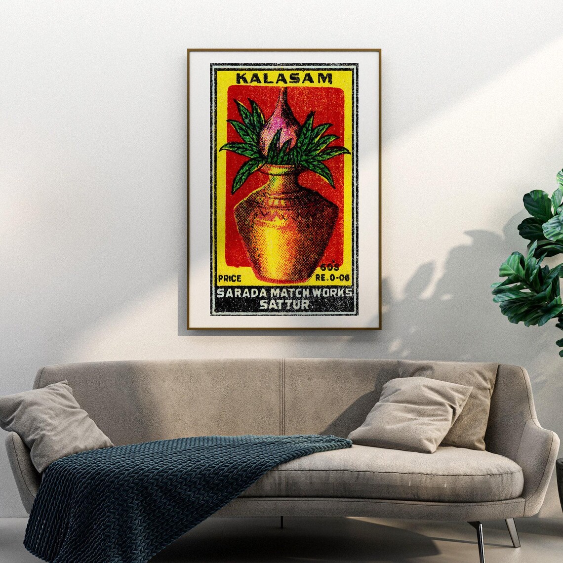 Kalasam Brass Vessel Vintage Indian Matchbox Label Art Poster - Image 3