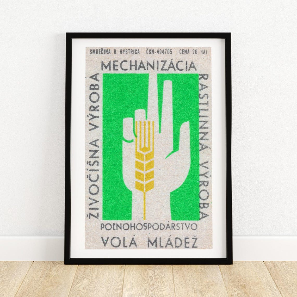 Czech Wheat Stalk Farming Mechanization Matchbox Label Poster