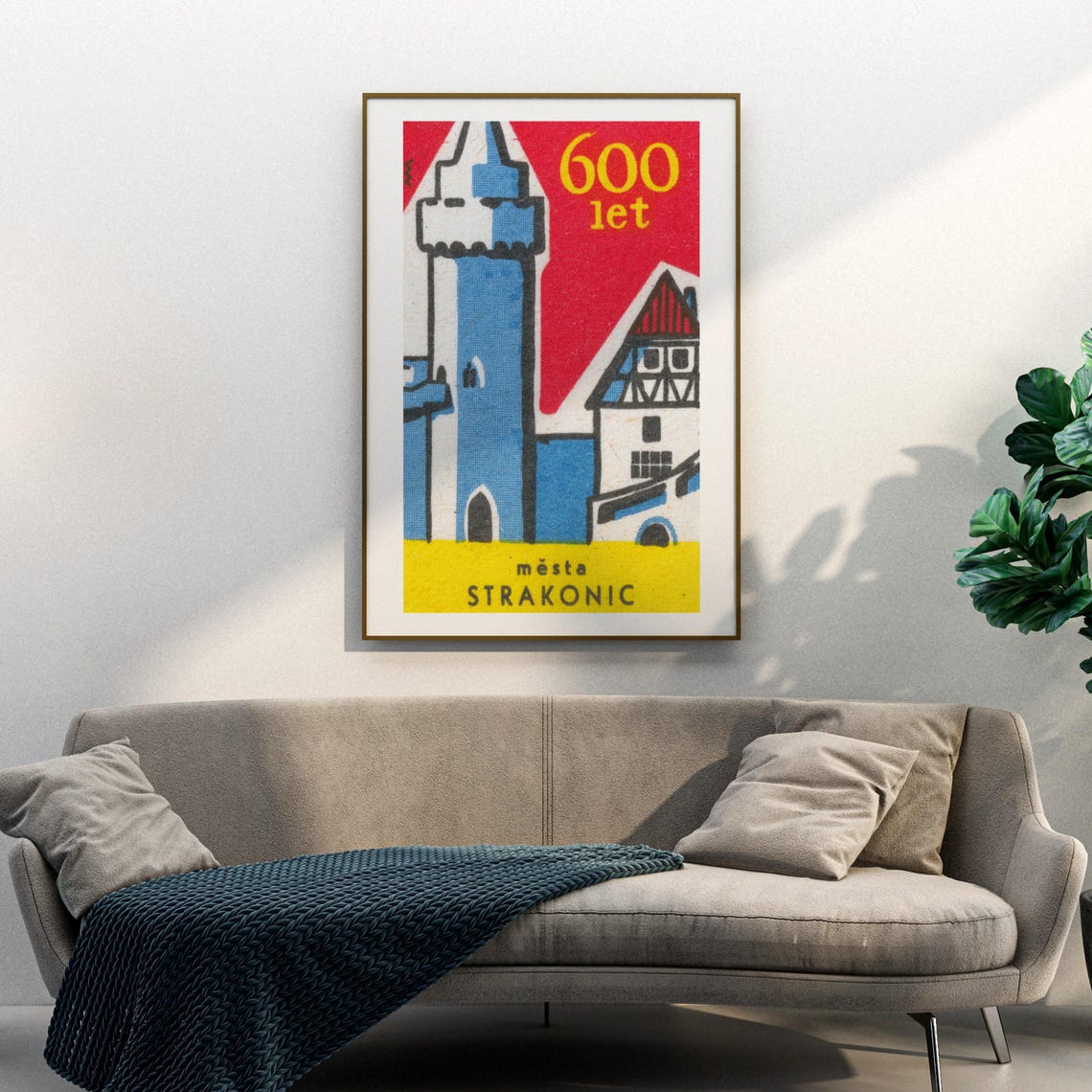 Strakonice 600 Years Town Anniversary Blue Tower Vintage Poster - Image 3