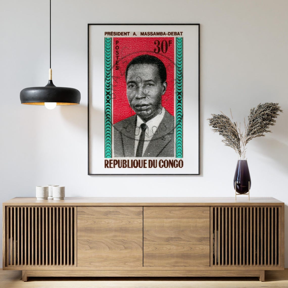 President A Massamba Debat Congo Vintage Postage Stamp Portrait Poster - Image 4