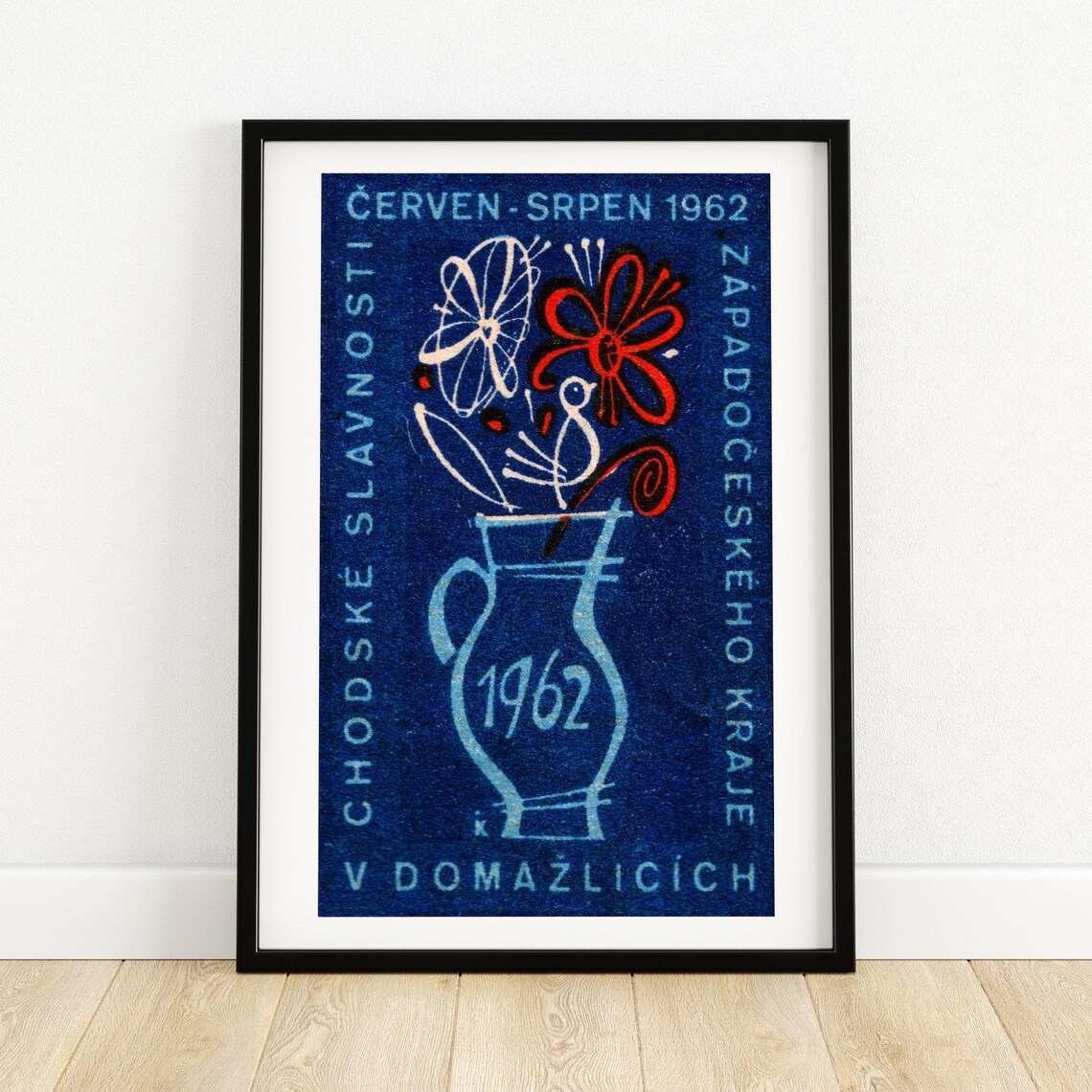 Bird On Blue Vase, Vintage Czech Art Poster