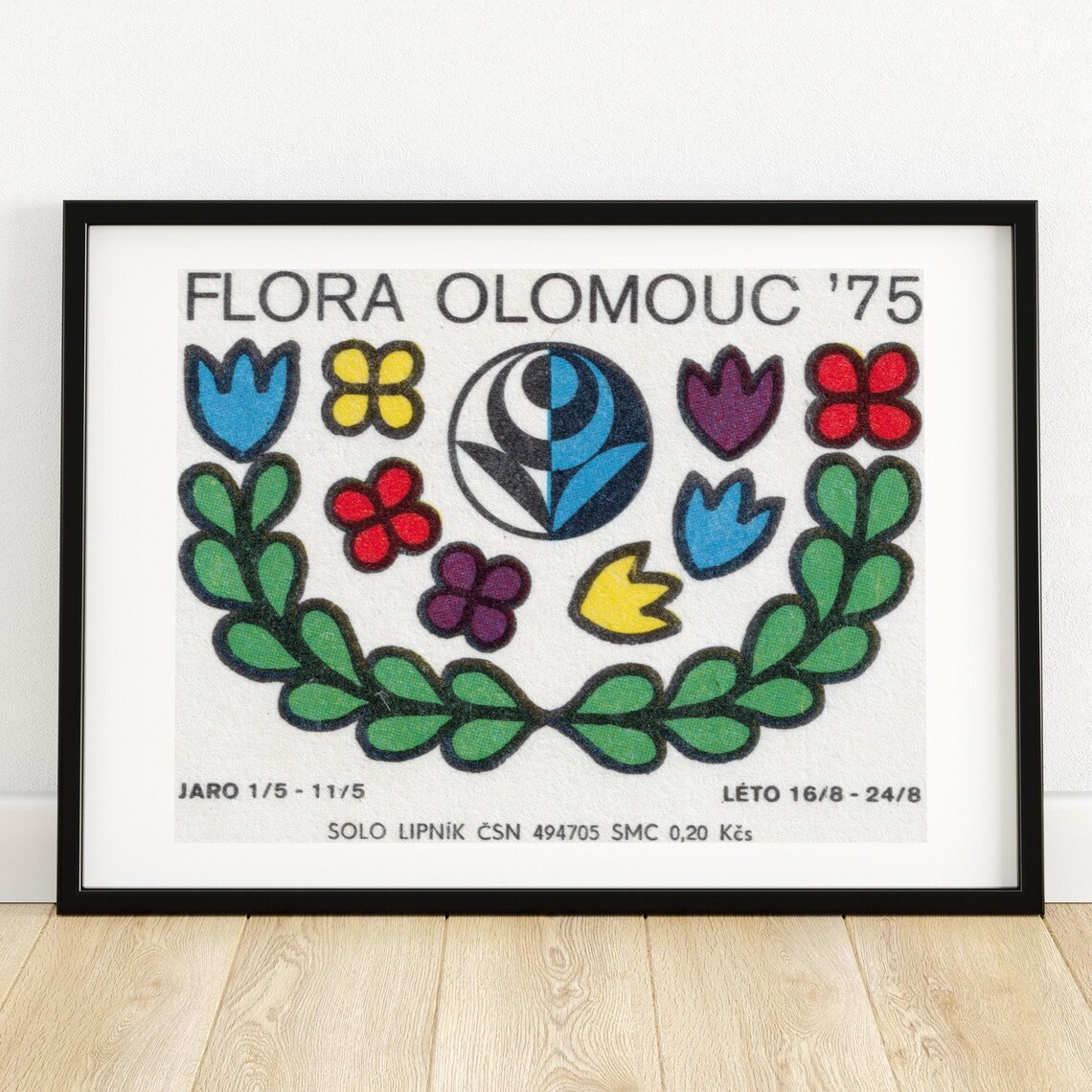 Flora Olomouc 1975 Flower Festival Colorful Matchbox Label Art Poster