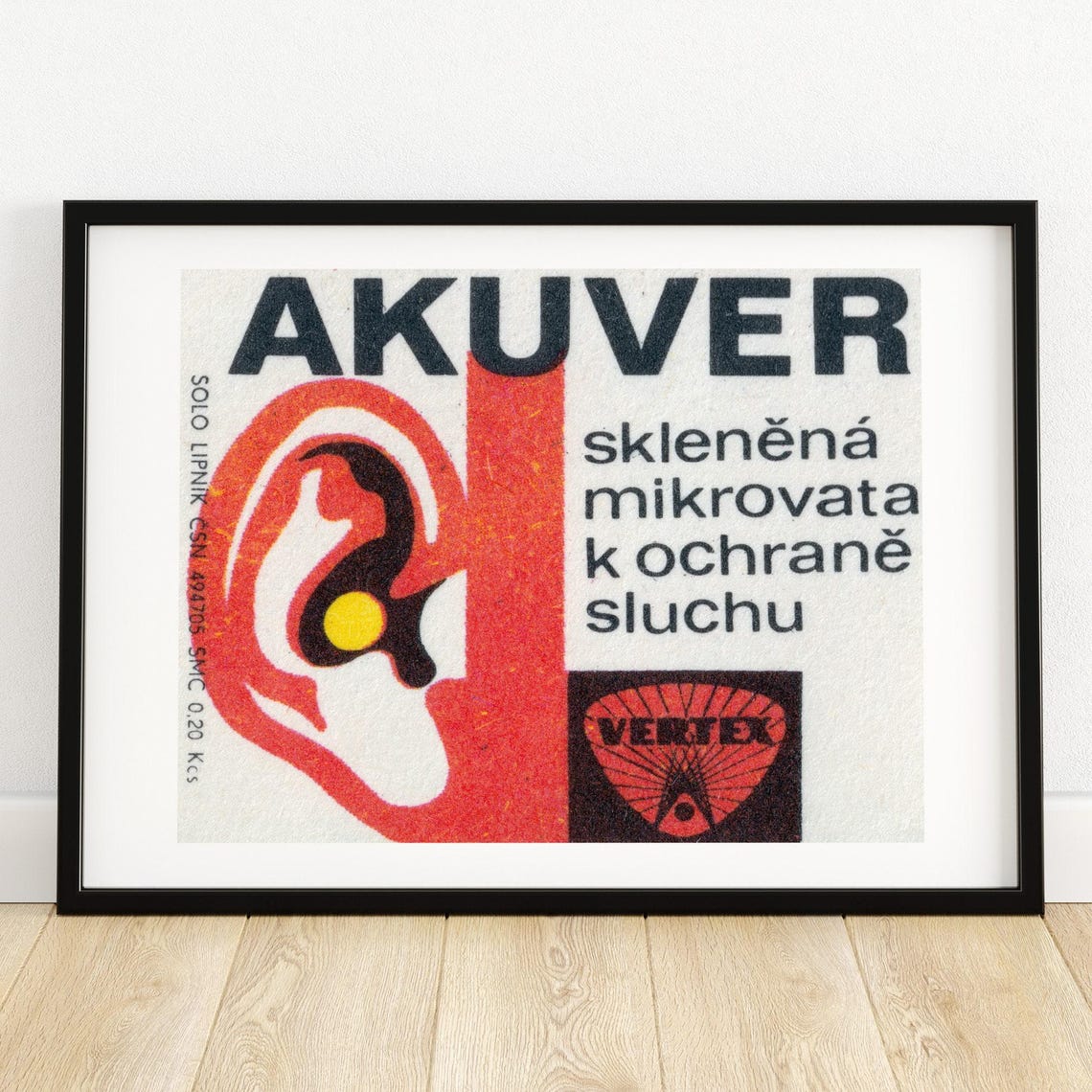 Akuver Hearing Protection Vintage Czech Matchbox Label Art Poster